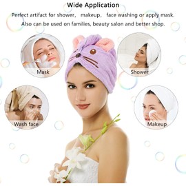 Whaline - Paquete de 2 toallas de pelo de secado rápido para padres e hijos, lindas toallas de pelo de mouse, color morado y rosa, súper absorbentes para mujeres, padres e hijos, pelo largo y grueso