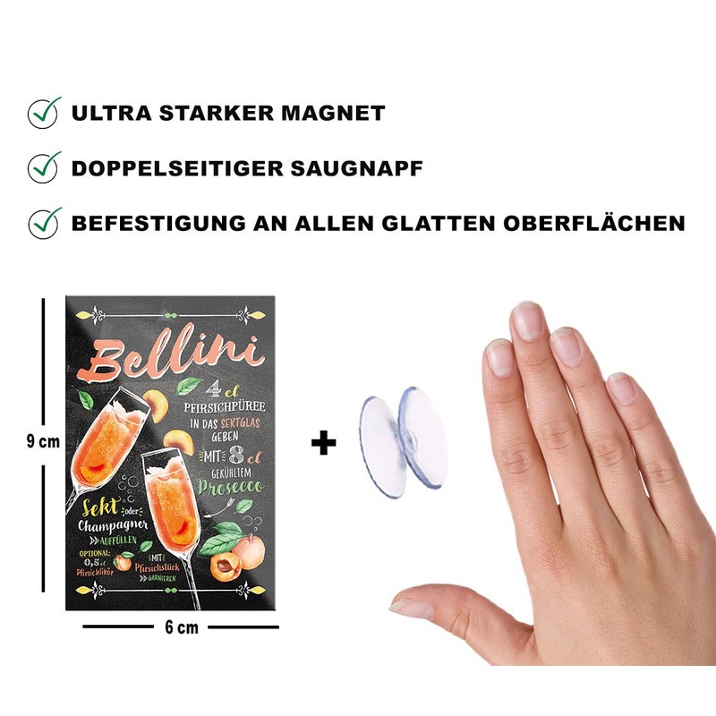 schilderkreis24 Bellini Cocktail Recipe Magnet Alcohol Spirits Decoration Fridge Magnet