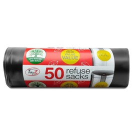 Tidyz 3 X Extra Strong Heavy Duty 20 Black Refuse Sacks 50 Litre for Home/Kitchen/Office/Garage/Garden/Workshop, 10 x 10 x 10 cm
