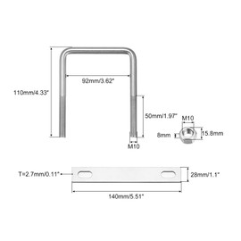 sourcing map U Bolts U Bolts M10 x 92 mm x 110 mm Square U Shackle Bolt 304 Stainless Steel U-Bolts with Nut Plate Bracket Clamp Fence Attachment for Roof Box Car Pipe Towing