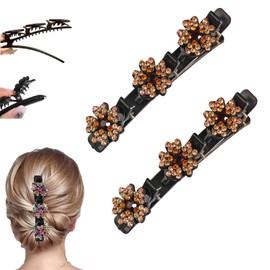 STAFANIE Sparkling crystal stone braided hair clips for women，crystal braid hair clips barrettes for women(B-2Pcs)