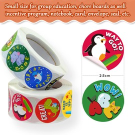ExceLife 1000 Pcs Reward Stickers for Kids, School Training and Motivational Stickers Classwork Award Stickers Teacher Supplies for Classroom, 2 Rolls 16 Styles Labels (Animal)