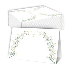 DRWJPAT Baptism Place Cards, Floral Name Card For Table Setting, 25 Religious Table Cards For First Holy Communion Christening Dinner Party, Baptism Gifts Decorations For Girls Boys -B04