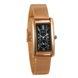 JewelryWe Damen Armbanduhr Elegant Analog Quarz 30M Wasserdicht Rosegold Ton Edelstahl Milanaise Mesh Armband Uhr mit schwarz Rechteckig Römischen Ziffern Zifferblatt