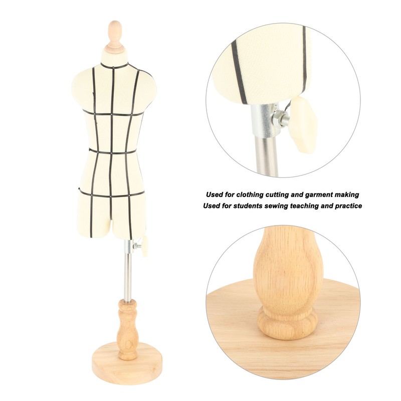 Miniature Dress Form with Stand Wood Base Sewing Mannequin Body