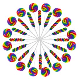 Net 1.2 LB Rainbow Twisty & Swirl Lollipops 32 Pack 0.6oz (16 Swirl + 16 Twist MX), Unicorn Candy Swirl Lollipop Individually Wrapped Suckers Bulk, Lollipops Candy for Birthday, Mixed Fruit Flavor