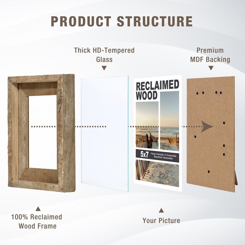Rustic 5x7 Picture Frames, Reclaimed Barnwood Photo Frames with HD