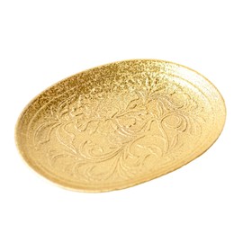 Arita Ware 476300 Ceramic Kiln, Arabesque Carved Small Plate 6.3 x 4.7 inches (16 x 12 cm), Gold Plated, Made in Japan