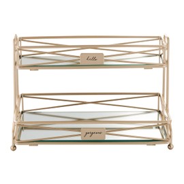 Home Details 2 Tier Mirrored, Perfect for Perfumes, Jewelry, Makeup, Cosmetic Organizer, Stylish Decor in Satin Gold Vanity Tower