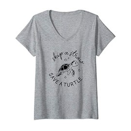 Womens Skip A Straw Save A Turtle Shirt Save The Turtles V-Neck T-Shirt