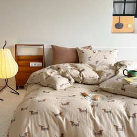 Lanqinglv Bed Linen 155 x 220 cm Children's Dachshund Light Brown Bed Linen Girls Boys Microfibre Oeko-Tex Bed Linen Set - Soft Duvet Cover with Zip and 1 Pillowcase 80 x 80 cm