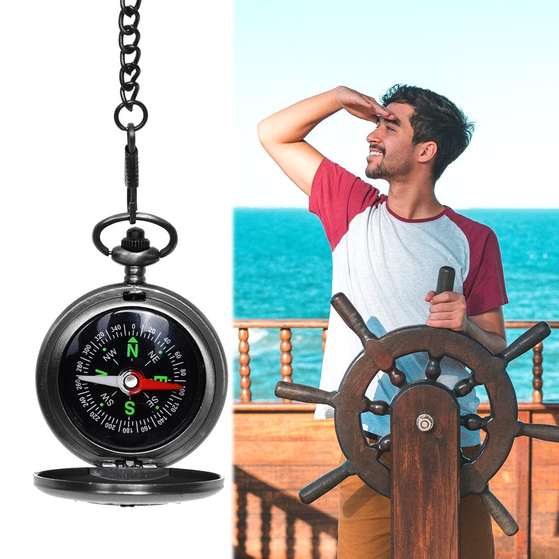 Eco-Fused コスプレ レトロ コンパス チェーンとフェイクレザーバッグ付き - トレッキング、バックパッキング、セーリング、スカウトのナビゲーションツール - スチームパンクコスチュームアクセサリー
