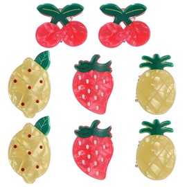 Kifmurase 8 Pcs Mini Fruit Hair Claw Clips for Girls, Acetate Cute Small Cherry Lemon Strawberry Pineapple Hair Clip Novelty Food Mini Barrettes