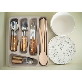 NATURAL ELEMENTS KitchenCraft Bamboo Fibre Cutlery Tray, 33 x 25.5 x 5 cm, Ecological, Sustainable, Spatula Grey, Drawer Organiser System, Drawer Insert