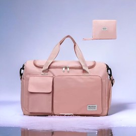 Gym Bag for Women, Waterproof Travel Duffle Bag Carry On Weekender Bag with Shoe Compartment & Wet Pocket, Gym Tote Bag for Travel, Workout, Sport lightweight grey multi-function - Color: Pink