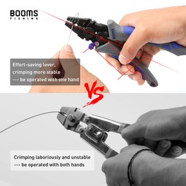Booms Fishing CP4 Wire Crimping Tool with Cutter, Effort-Saving Fishing Crimping Pliers, High Carbon Steel Fishing Plier Wire Rope Leader Crimper Tool, 7 inch Crimpers Swager with Ergonomic Handle