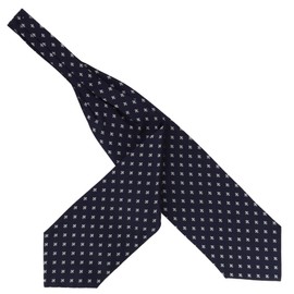 Tony & Paul. Ascot scarf - Fleur de Lys - Bourbon - Silk - Designs - Made in Italy, Midnight Blue - Silver Lily, One size