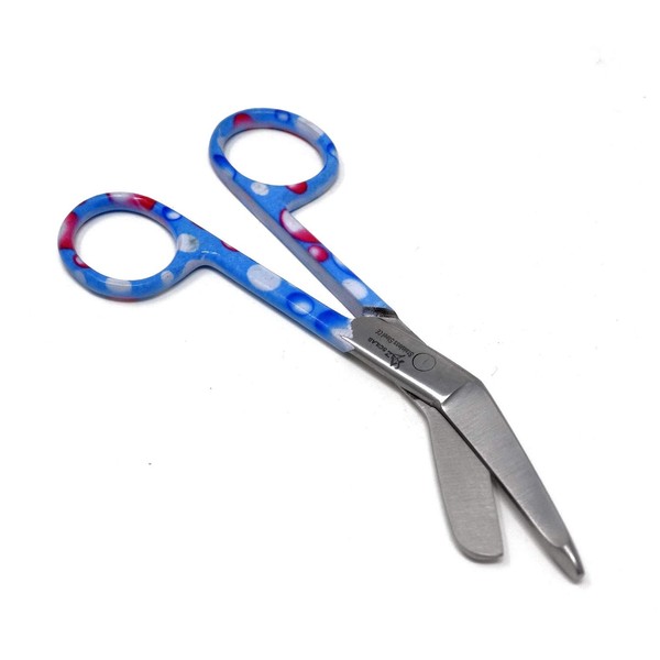 Blue & Pink Dew Drops Handle Pattern Color Lister Bandage Scissors 4.5" (11.4cm), Stainless Steel