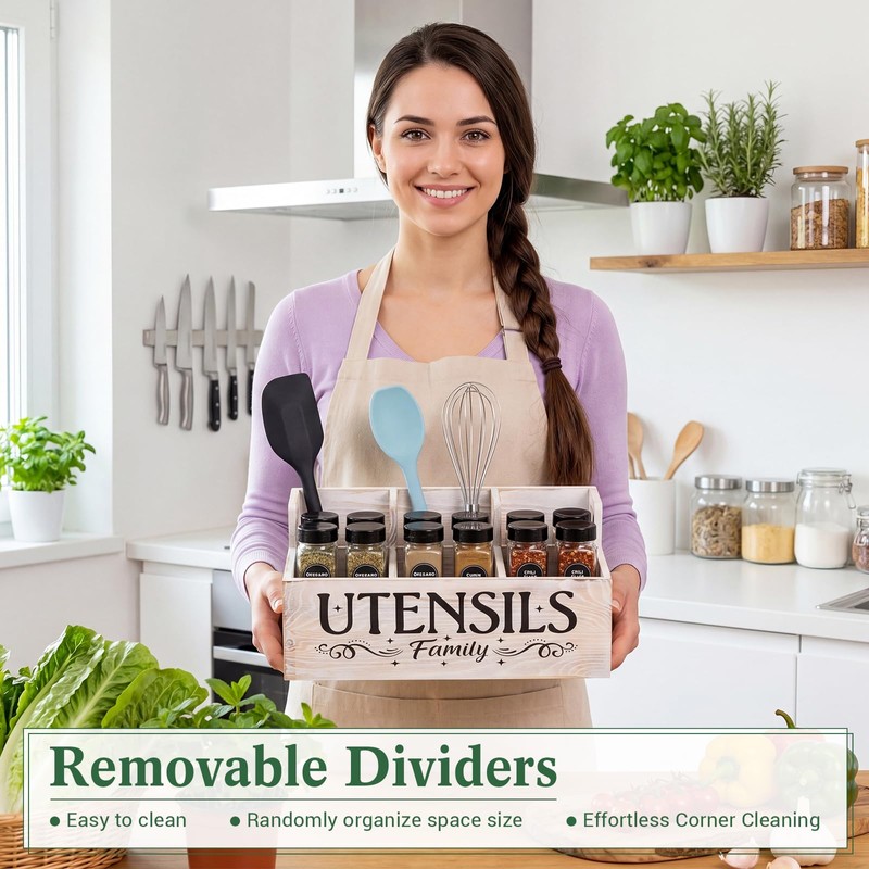 Thenshop Extra Large Kitchen Utensil Holder with 6 Compartments, Removable