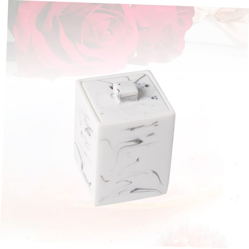 Zerodeko Cotton Swabs Storage Box with Lid Marble Design Compartment