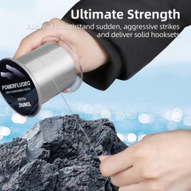 RUNCL PowerFluoro Fishing Line, 100% Fluorocarbon Coated Fishing Line, Hybrid Line - Virtually Invisible, Faster Sinking, Low Stretch, Extra Sensitivity, Abrasion Resistance (300Yds, 28LB(12.7kgs))