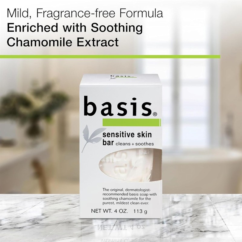 Basis Sensitive Skin Bar Soap for Body, Hands and Face,