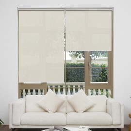 AOSKY Cordless Roller Shades for Windows Light Filtering Shades with 5% Openness Solar Screen Semi Sheer Roller Blinds UV Protection for Office and Home. Easy to Install 34" W x 72" H (Beige)