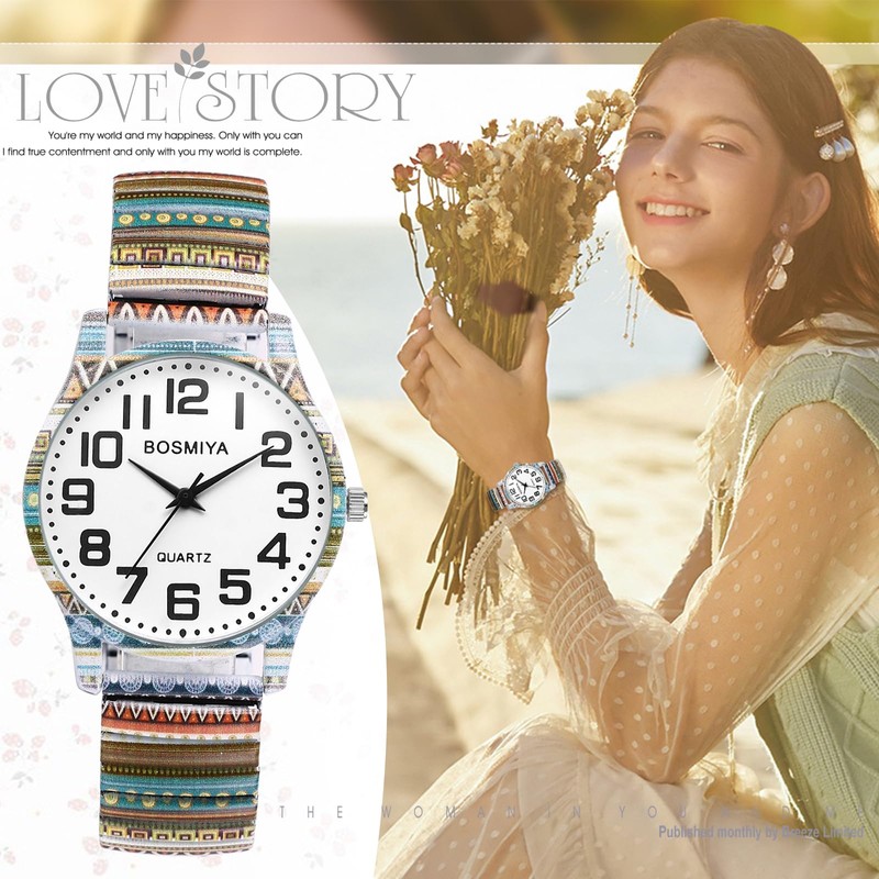 Lancardo Women Elastic Strap Wristwatch Big Number Dial Watch Rose
