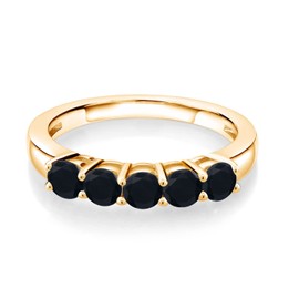 5-Stone Gemstone Birthstone Wedding Band Ring for Women in 18K Yellow Gold Plated Silver | Round 3.5MM | Stackable Engagement Anniversary Promise Ring | Fine Jewelry for Her Mom Wife | Sizes 5-9