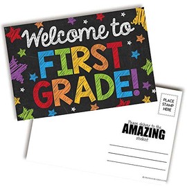 Welcome To 1st Grade Colorful Chalkboard Themed Blank Postcards For Teachers To Send To Students, 4"x6" Fill In Notecards by AmandaCreation (30)