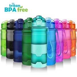 ZORRI Sports Water Bottle, 400/500/700ml/1L, BPA Free Leak Proof Tritan Lightweight Bottles for Outdoors,Camping,Cycling,Fitness,Gym,Yoga- Kids/Adults Drink Bottles with Filter, Lockable Pop Open Lid