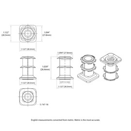 Outwater Industries Double Star Threaded Caster Insert | Heat Treated Steel | Fits 1-1/8 Inch Square 16-18 Gauge Tube | Thread: 5/16-18 | 4 Pack