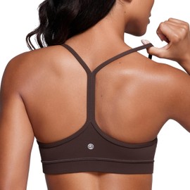 CRZ YOGA Butterluxe Women's Racerback Sports Bra Padded Without Underwire Y Back Yoga Bra Summer Breathable Spaghetti Top, Hot Fudge Brown, L