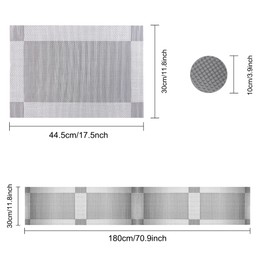 Time to Sparkle 13 PCS Vinyl Woven 6pcs Placemats + 6pcs Coasters+ 1pc Tablecloth Anti-Slip Table Mat Waterproof Heat Resistant Table Mat Decoration (Placemat+Runner-Sliver)