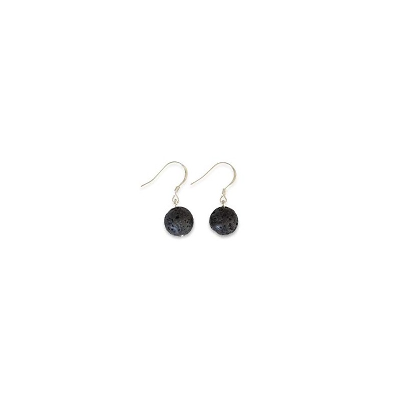 Lava Drop Earrings Natural Round 14mm 925 Silver, Sterling Silver