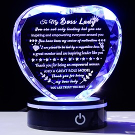 YWHL Boss Lady Gifts for Women Crystal Keepsake Boss Lady Gifts with Led Base on Boss Day Birthday Appreciation Gifts for Female Boss Thank You Christmas Retirement Going Away Gifts for Boss Leader