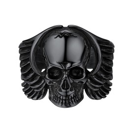 Prosteel Black Skull Rings for Men Stainless Steel Goth Satanic Devil Wings Male Rings Size 11