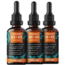 Vitamin D3 + K2 3000 Drops Vegan - 1000 IU Vitamin D3 + 40 mcg K2 MK7 (K2VITAL®) - Optimal High Dose - Highest Bioavailability - Vegan Vitamin D3 from Lichens - Laboratory Tested - 3 x 30 ml