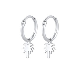 Elli Women's Creole Earrings Palm Tree Pendant Trend Filigree in 925 Sterling Silver