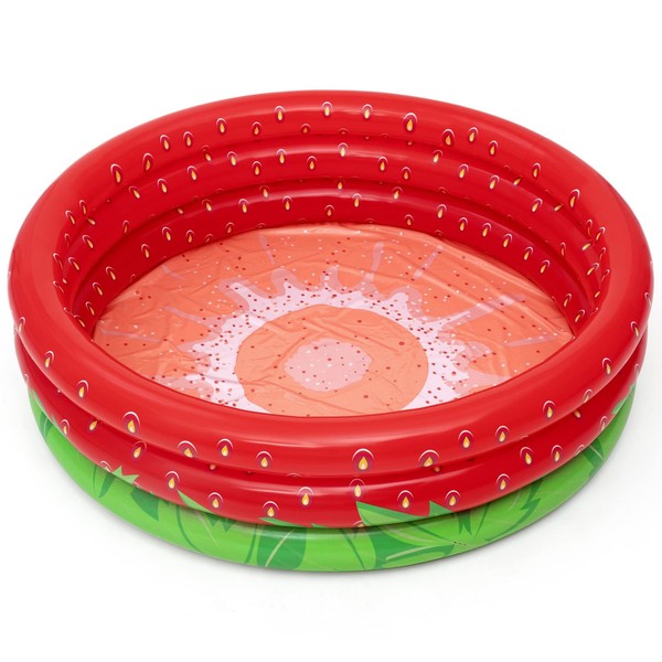 H2OGo Bestway Sweet Strawberry Pool - 66" x H15 - Inflatable 3-Ring Play Pool, Kids,103 Gallon, Ages 2+
