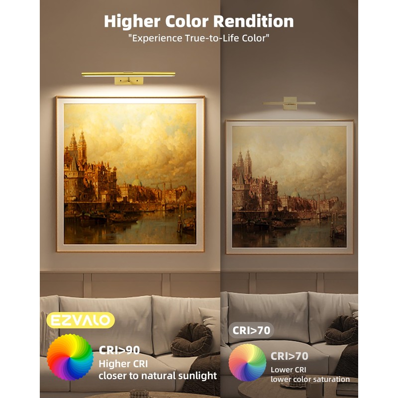 EZVALO Picture Light for Wall, 4800mAh Rechargeable Wireless Remote, 16in