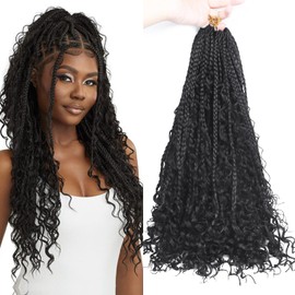 Goddess Crochet Braids Hair Extensions for Women 12 Inch 7 Packs 315g，#1B Natural Black Curly Boho Braids Crochet Hair