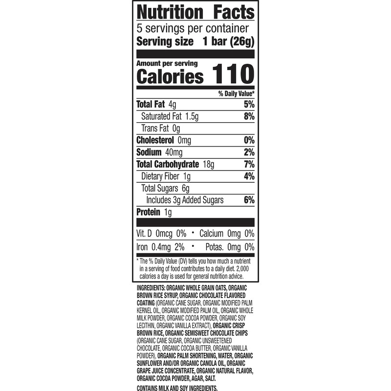 Annie's Organic Drizzle Granola Bars, Chocolate Chip, 5 Bars, 4.6