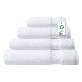 Delara 100% Organic Cotton Towels 650 GSM Plush Feather Touch Quick Dry Towel, 4-Piece Towel Set GOTS Certified, Oeko-Tex Green Certified, 1 Bath Towel, 1 Bath Sheet, 1 Hand Towel & 1 Wash Cloth