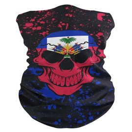 UWSG Fashion Bandanas Headwear Seamless Neck Gaiter Headwrap Balaclava, Haitian Flag Skull, One Size