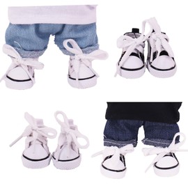 Xerteam 2 Pairs Doll Shoes for 15-17cm Dolls, Fashion Canvas Shoes, Cute Plush Doll Accessories (White, Black Sneakers)