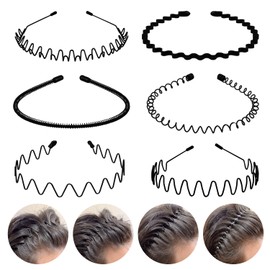 6 bandas de metal para el cabello, aro ondulado de primavera, unisex, diadema negra, antideslizante, para mujeres y hombres