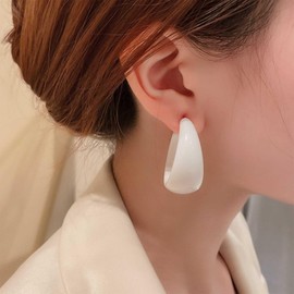 Aneneiceera Vintage White Circle Hoop Earrings Chunky Circle Hoop Dangle Earrings Large Acrylic Circle Earrings Wide Hollow Circle Earrings Candy Colour C Shape Earrings Jewellery for Women, Zinc, No