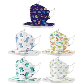 【50 unidades】Máscara desechable de seguridad tipo boca de pescado de 4 capas con diseño de patrón, cubrebocas desechables para niños, antivaho, a prueba de polvo, transpirable, cómoda para caras pequeñas (dinosaurio, mezclas A)