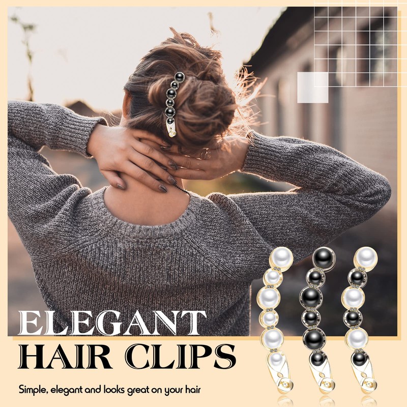 3 Pcs Pearl Banana Hair Barrettes, Artificial Pearl Rhinestone Banana